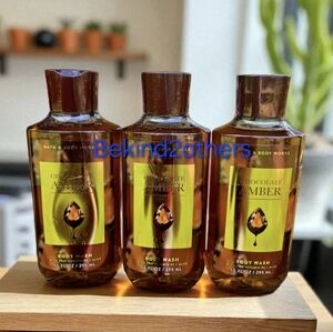 X3 Bath & Body Works CHOCOLATE AMBER SHOWER GEL/BODY WASH 10 oz NEW.